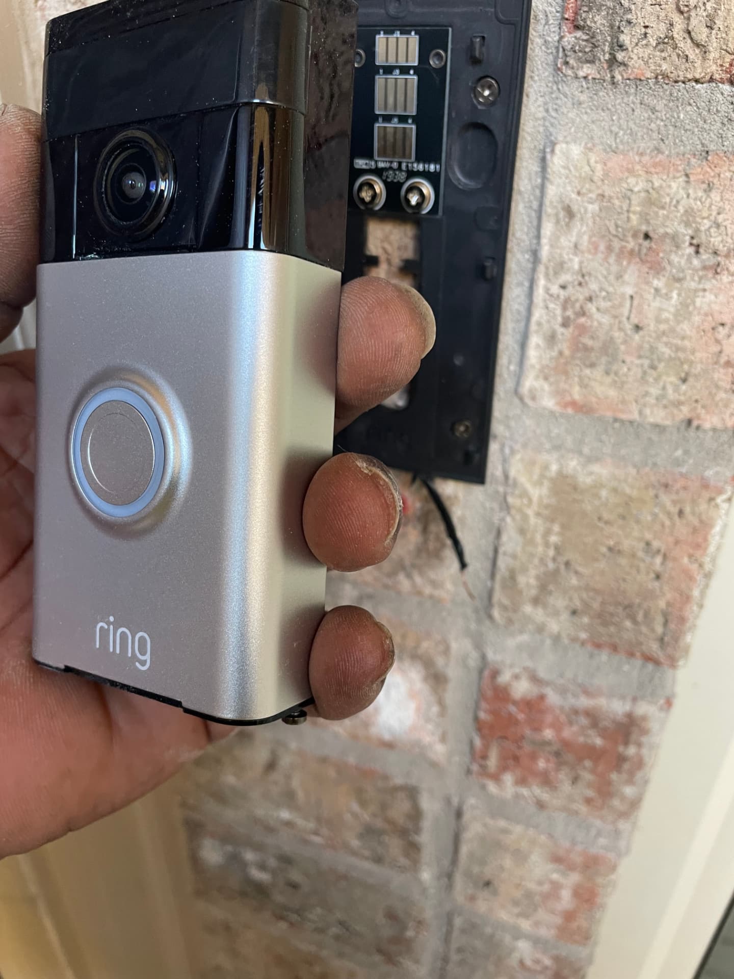Video doorbell wiring and mounting plate during installation