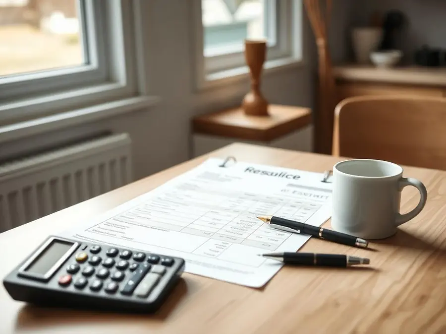 Repair estimate, calculator and pen on a kitchen table