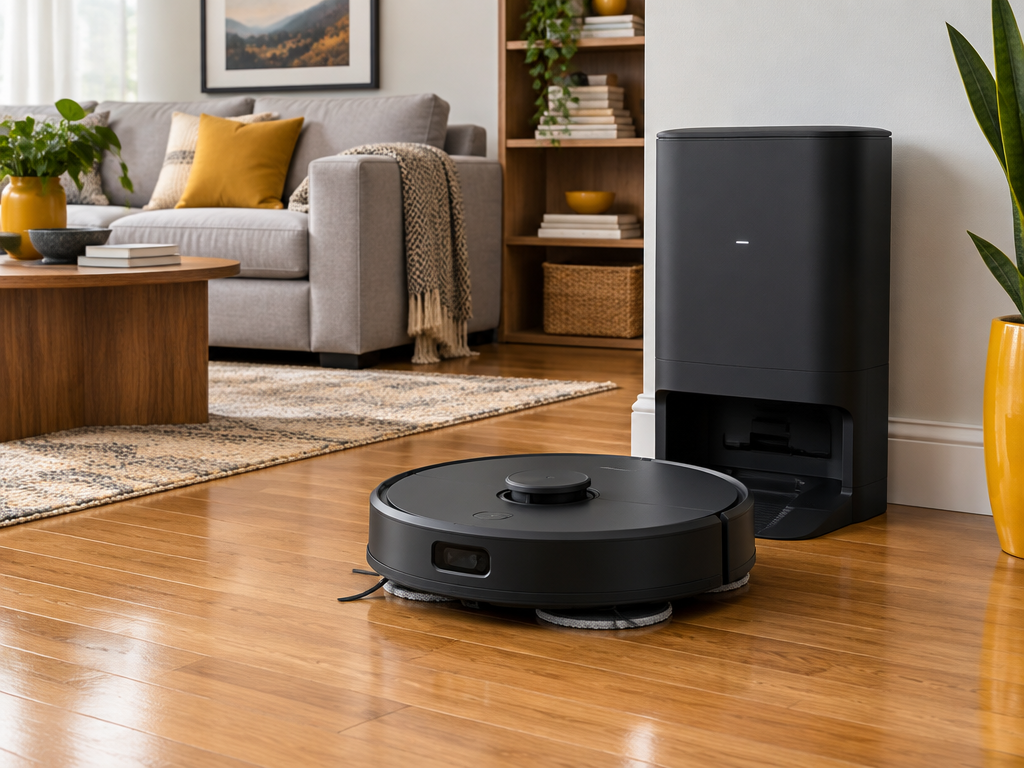Robot vacuum and dock in a living room